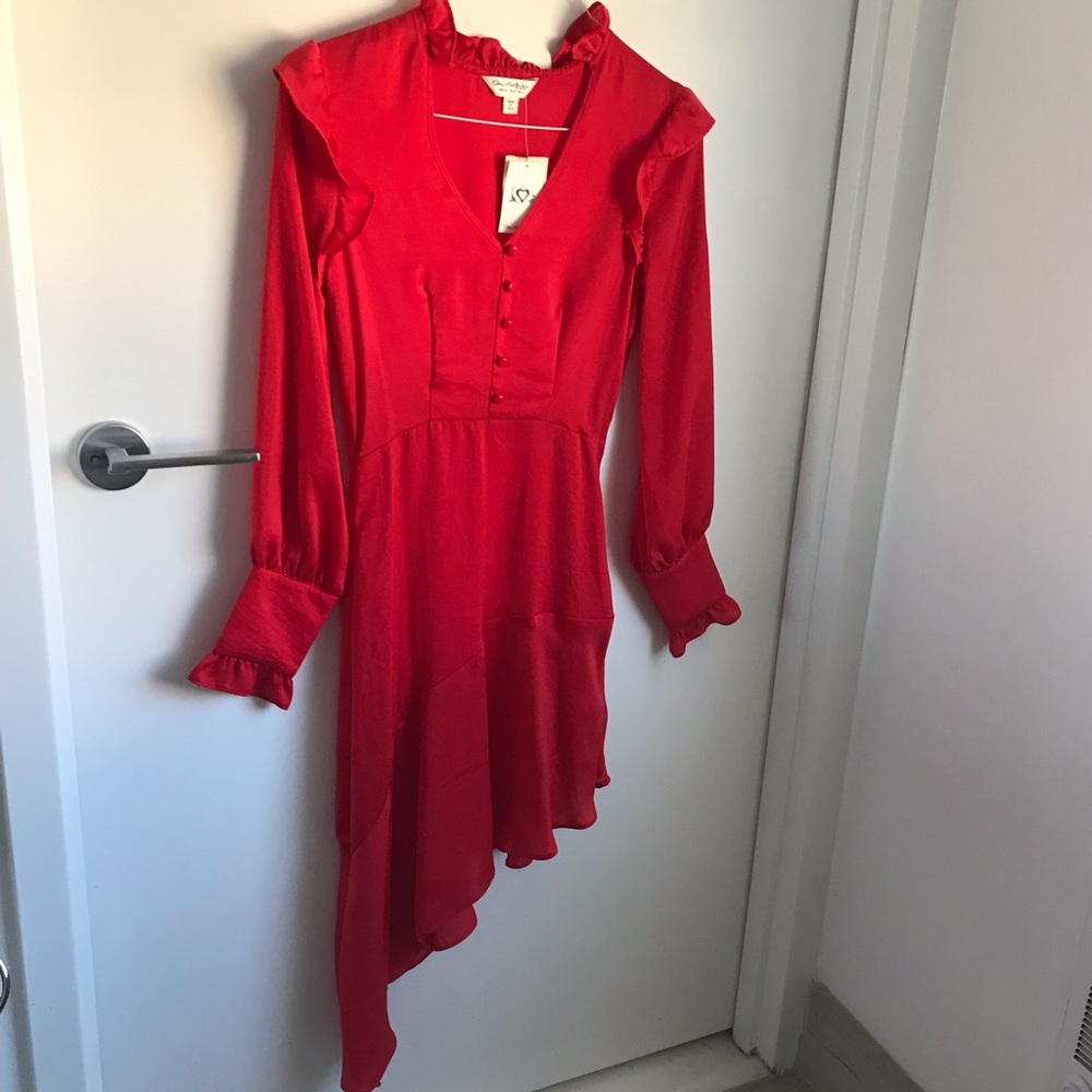 NWT red asymmetrical silk dress - Picture 2 of 6